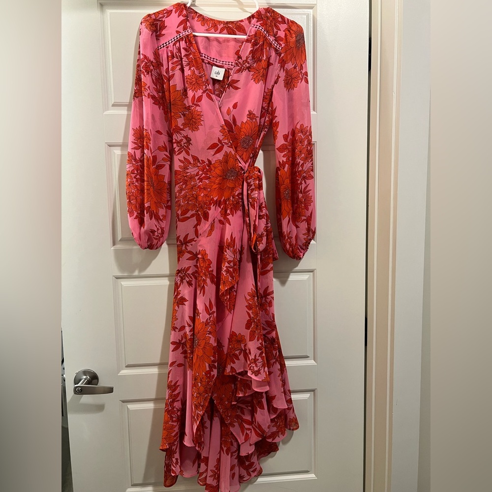 Pink and Orange Wrap Around Dress with Belt